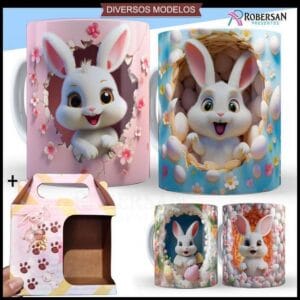 Caneca Páscoa 3D Coelho Porcelana | Lembrancinha Chocolate para Presente Cesta