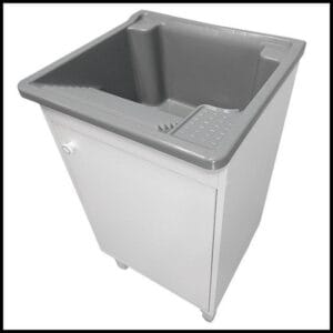 Tanque de Lavar Roupas Lavanderia 26lts Gabinete Armario MDF 46cm 1 Porta + Sifão Entregue Montado