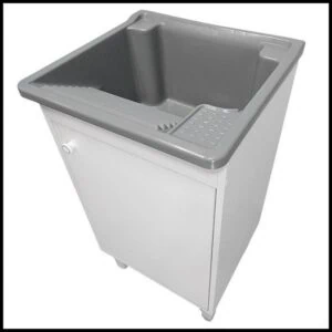 Tanque de Lavar Roupas Lavanderia 26lts Gabinete Armario MDF 46cm 1 Porta + Sifão Entregue Montado
