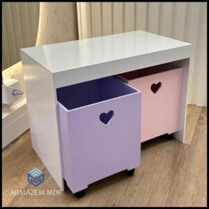 Organizador de Brinquedos Bancada Infantil 2 Gavetas Com Rodinhas em MDF