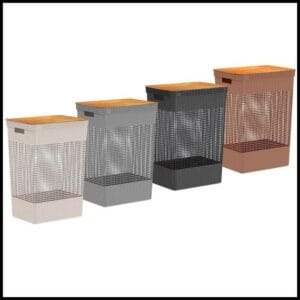 Cesto de Roupa Suja Tampa Bambu Grid 49L CG455 - Ou