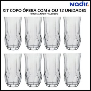 Jogo de Copos Vidro Suco Agua Longos Ópera 360ml Kit 6 ou 12 Un Nadir Figueiredo