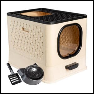 Caixa de Areia para Gatos Sanitario Antiodor Banheiro Resistente Sandbox com Comedouro e Pá