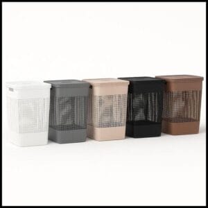 Cesto de Roupas Grid com Tampa Plastico OU Bambu 49L Organizador de Lavanderia OU