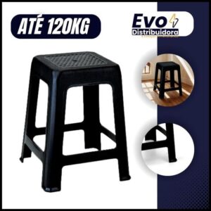 Kit 10 a 03 Banqueta Preta De Plástico Resistente Reforçada Adulto Suporta Até 120kg