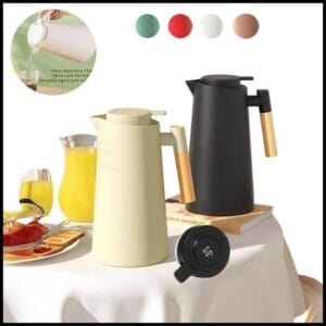 Garrafa Térmica de água 1 Litro Com Termômetro Led Para Chás / Café Design Moderno Cabo De Madeira Cor Preta