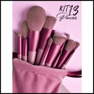 Kit Profissional 13 Pincéis de Maquiagem Pincel Super Macio Luxo com Bolsinha de Veludo Luxuoso