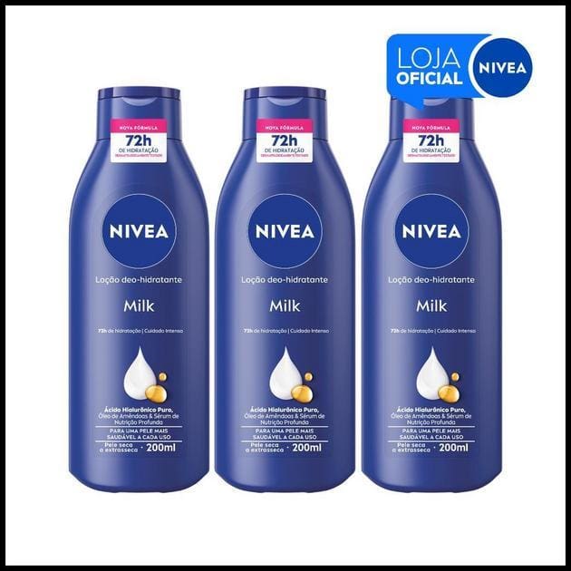 NIVEA Loção Hidratante Milk Pele Seca a Extrasseca 200ml -3 Unidades BBB 26