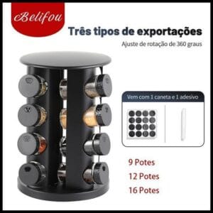 Belifou Porta Tempero Giratorio Com 9/12/16 Potes Vidro Suporte Para Especiarias Giratório 360 Graus