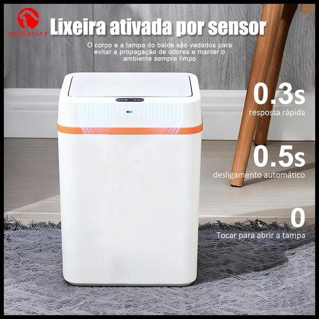 Lixeira Com Sensor Automático Inteligente 15 Litros Abre Fácil Toque Aproximação MEGGAFLEX