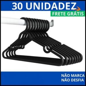 Cabide Redondo Adulto Preto Cabides Para Roupas Reforçado Organizador Arara Forte Resistente Preto e