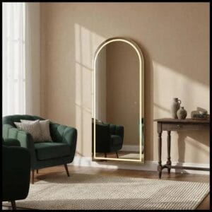 Espelho Grande Corpo Inteiro 170x70cm Com Led Touch Quente Frio Bivolt Jateado Polido Base Reta