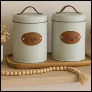 Kit 2 Latas Para Mantimentos Minimalista Coffee e Sugar - Couro