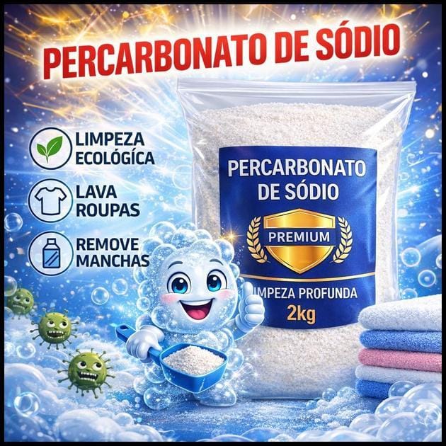 Percarbonato de Sódio 100% Puro | Alvejante Sem Cloro | Tira Manchas e Limpeza Geral | 2 kg 1 kg 500g 250g