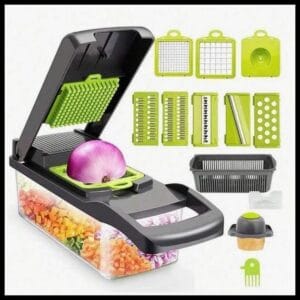 Cozinha Multifuncional de aço inoxidável cortador de legumes descascador fatiador com lâmina e caixa de armazenamento