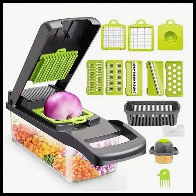 Cozinha Multifuncional de aço inoxidável cortador de legumes descascador fatiador com lâmina e caixa de armazenamento