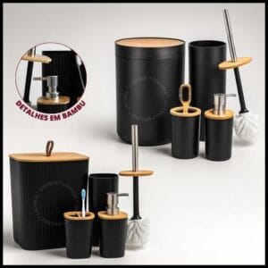 Kit Banheiro Em Bambu Com Lixeira Tampa Detalhes Luxo