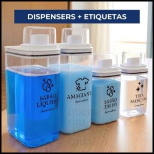 Dispensers Lavanderia 1,5L e 2,3L - Amaciante, Sabão em Pó, Sabão Líquido, Tira Manchas kit/individ