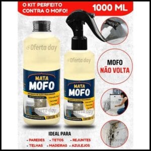 Kit PREMIUM Mata Mofo + Spray Não Volta Anti Elimina Parede Teto Piso 1L Armário Madeira Tira Bolor
