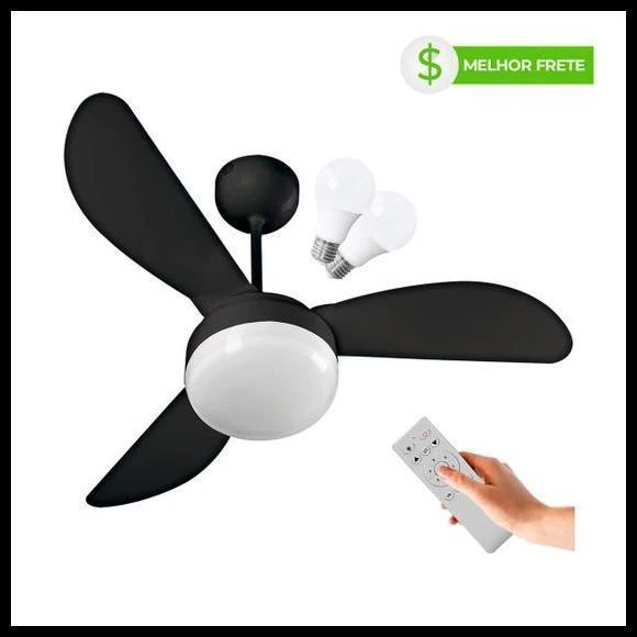 Ventilador de Teto Ventisol Fênix Black Inverter Controle Remoto, 02 Lâmpadas Led Inclusas - Bivolt