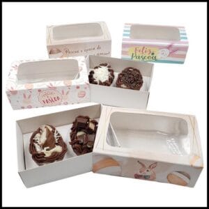 Caixa Para Ovo De Colher (10un.) Caixa Degustação Para Ovos De 50g com berço 1 ou 2 cavidades