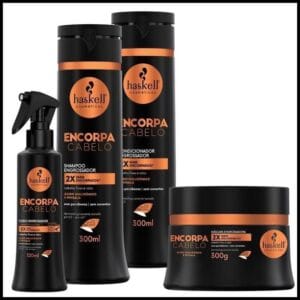 Kit Haskell Encorpa Cabelo Shampoo Condicionador Mascara 300ML/G Fluido 4 Itens