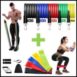 Kit Completo Treino em Casa: Elásticos Extensores + 5 Mini Bands Fortes | Fitness & Musculação