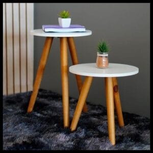 Conjunto de Mesinhas Canto E Apoio Pe Palito Madeira Tripe Porta Quadros E Objetos