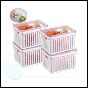 Kit 01, 02 ou 04 Organizadores de Geladeira 3,8L Cesto Tampa Multiuso Alimentos Verduras Vegetais - Plastutti
