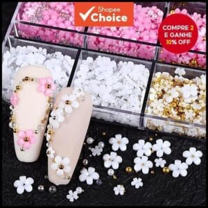 Flores 3d Em Estilos Mistos Com Strass, Rosa E Branca, Para Decoração De Unhas Diy E Capas De telefone