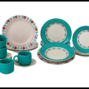 Aparelho de Jantar e Chá 20 Peças Biona de Cerâmica Redondo Branco e Azul Claro Donna Oxford