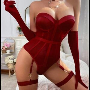 Myrelith 6 Peças Conjunto de Bodysuit Elegante e Sexy Vermelho para Sair