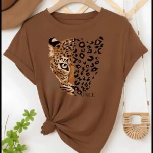 Camiseta Feminina Blusinha 100% Algodão Com Estampa Onça Once Animal Print Fashion