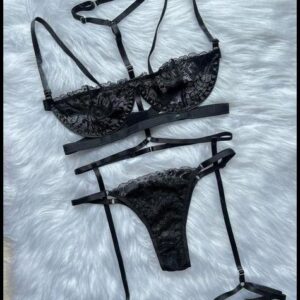 Mit. Lingerie Kit Conjunto Feminino Sexy Gringa Sutiã Com Aro e Calcinha Regulável + Cinta Liga Inteira