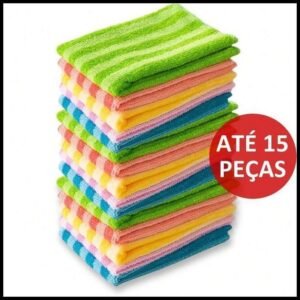 Kit 15 Panos De Limpeza Flanela Microfibra Alta Absorção Multiuso 30x30cm Modelo Grande