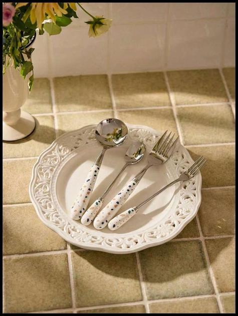 Cirelle 1 Peça Conjunto de Talheres de Aço Inoxidável Estilo Nórdico com Cabo de Cerâmica, Conjunto de Talheres com Padrão de Cascalho, Colheres, Colheres de Sobremesa, Garfos de Frutas e Colheres de Mexer, Perfeito para Festa e Uso Doméstico