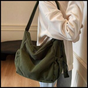 Bolsa Feminina Grande Estilo Tote em Veludo Cotelê | Bolsa Ombro Casual Moderna, Leve e Espaçosa para Dia a Dia, Trabalho e Faculdade