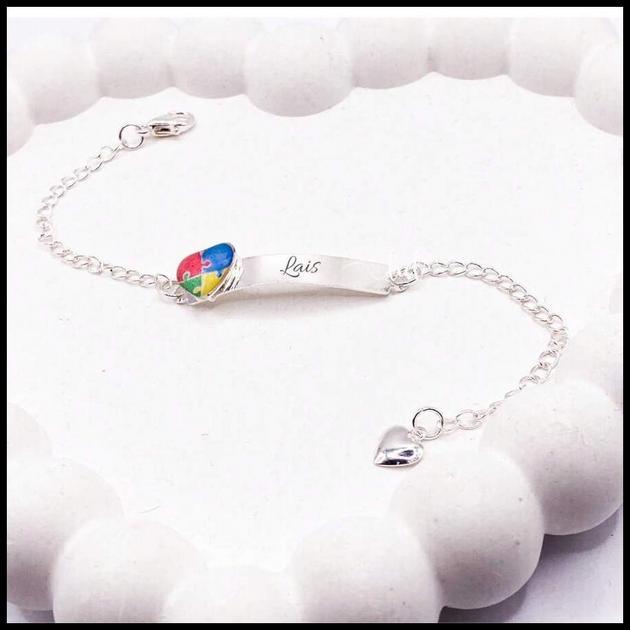 Pulseira Plaquinha Infantil Prata Personalizada Com Gravação Nome