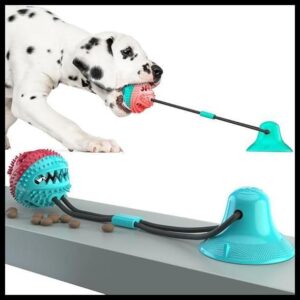 Brinquedo Pet Interativo para cachorro Cães Push Ball Pet Mordedor corda com bola porta petisco e ventosa cabo de guerra (Vermelho e Branco)