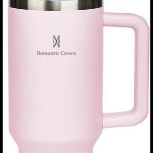 Romantic Crown Copo Térmico com Canudo Tampa e Alça 1,18L, Copos Garrafas Termico para viagem vácuo dupla camada aço inoxidável, Caneca Termica Cafe Água Chá,Presente, Fitness (Rosa claro)