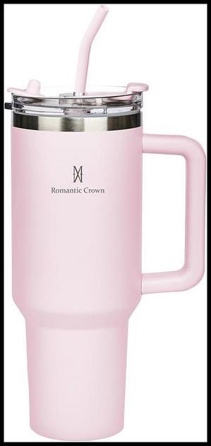 Romantic Crown Copo Térmico com Canudo Tampa e Alça 1,18L, Copos Garrafas Termico para viagem vácuo dupla camada aço inoxidável, Caneca Termica Cafe Água Chá,Presente, Fitness (Rosa claro)