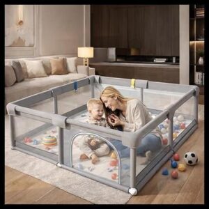 150×180×68cm Cercadinho para Bebe Para Bebês e Crianças Pequenas Chiqueirinho Bebe Para Internos & Externos Cercadinho de Segurança Resistente Para Bebês com Malha Macia e Respirável