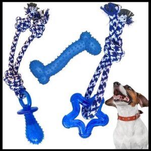 kit 3 Brinquedo mordedor para cachorros pequenos chupeta ossinho com corda pet filhotes (Azul)