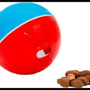 AMICUS - Bolinha de Petiscos para Cães Crazy Ball - Bola com Compartimento para Petiscos de Cachorro, Brinquedo Interativo para Bicho de Estimação, Lazer para Pets - Ajustável - Vermelho e Azul, 100g