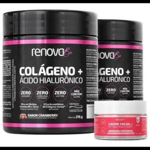Kit 2x Colágeno + Ácido Hialurônico Verisol Renova Be Colágeno Hidrolisado Zero Lactose Vitaminas E, C, B6 Biotina e Zinco + Creme