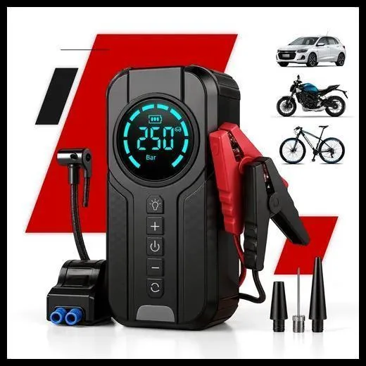 Auxiliar de Partida Carregador Bateria Com Compressor de Ar Emergência Portátil Veicular Floots Automotivo 10000mah