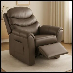 Poltrona Cadeira Do Papai Com Encosto Macio Reclinável E Retrátil Revestido Em Corino Para Sala De Descanso E Amamentação Cor Marrom