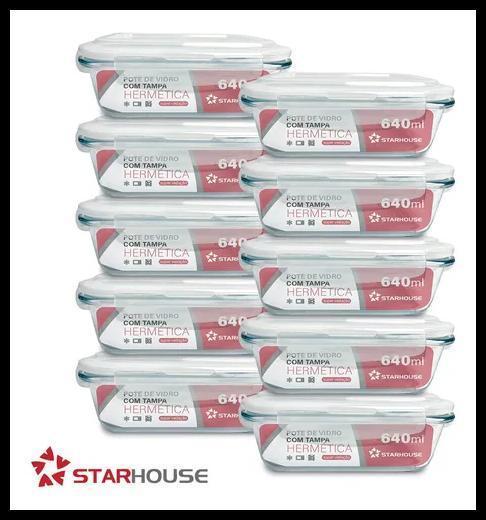 Kit 10 Potes Herméticos Vidro 640ml Starhouse Marmita Forno Micro-ondas