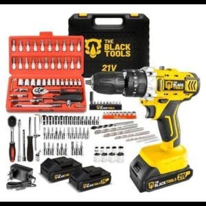 Furadeira Parafusadeira De Impacto 2 Baterias 21v + 46 Peças Amarelo 110v/220v 60hz