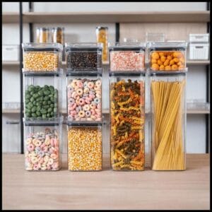 10 Potes Herméticos em Acrílico Cristal para Cozinha Empilhável Organizador para Mantimentos Amobox